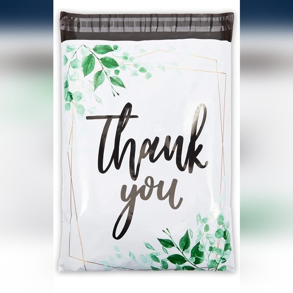 15 ct Green floral polymailers with white background